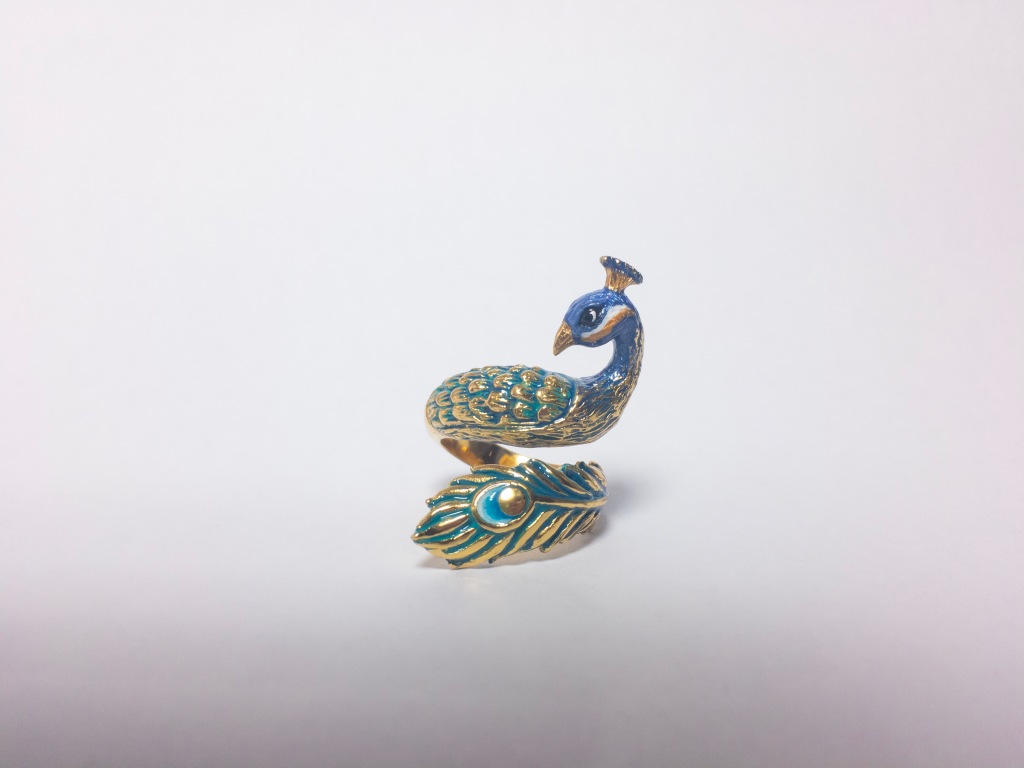 Jewellery enamelling colouring service. on custom peacock silver ring. Bangkok 